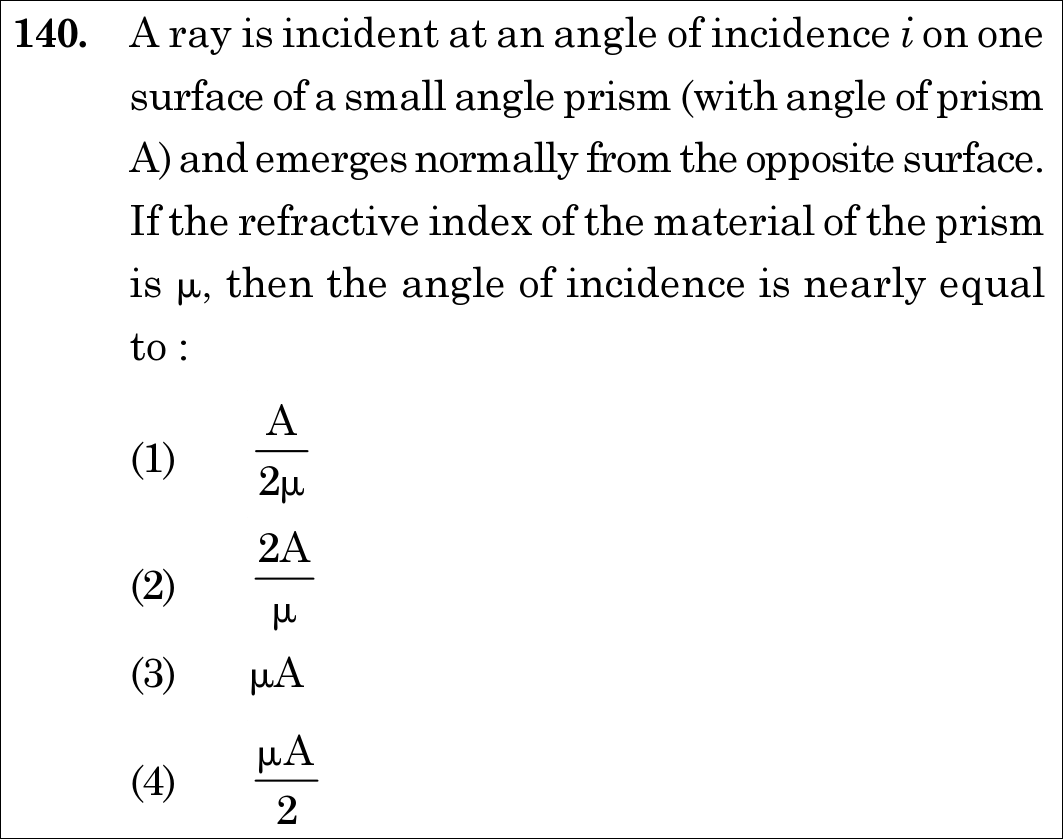NEET 2020 physics Question 140