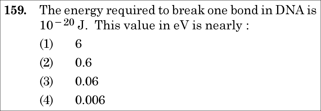 NEET 2020 physics Question 159